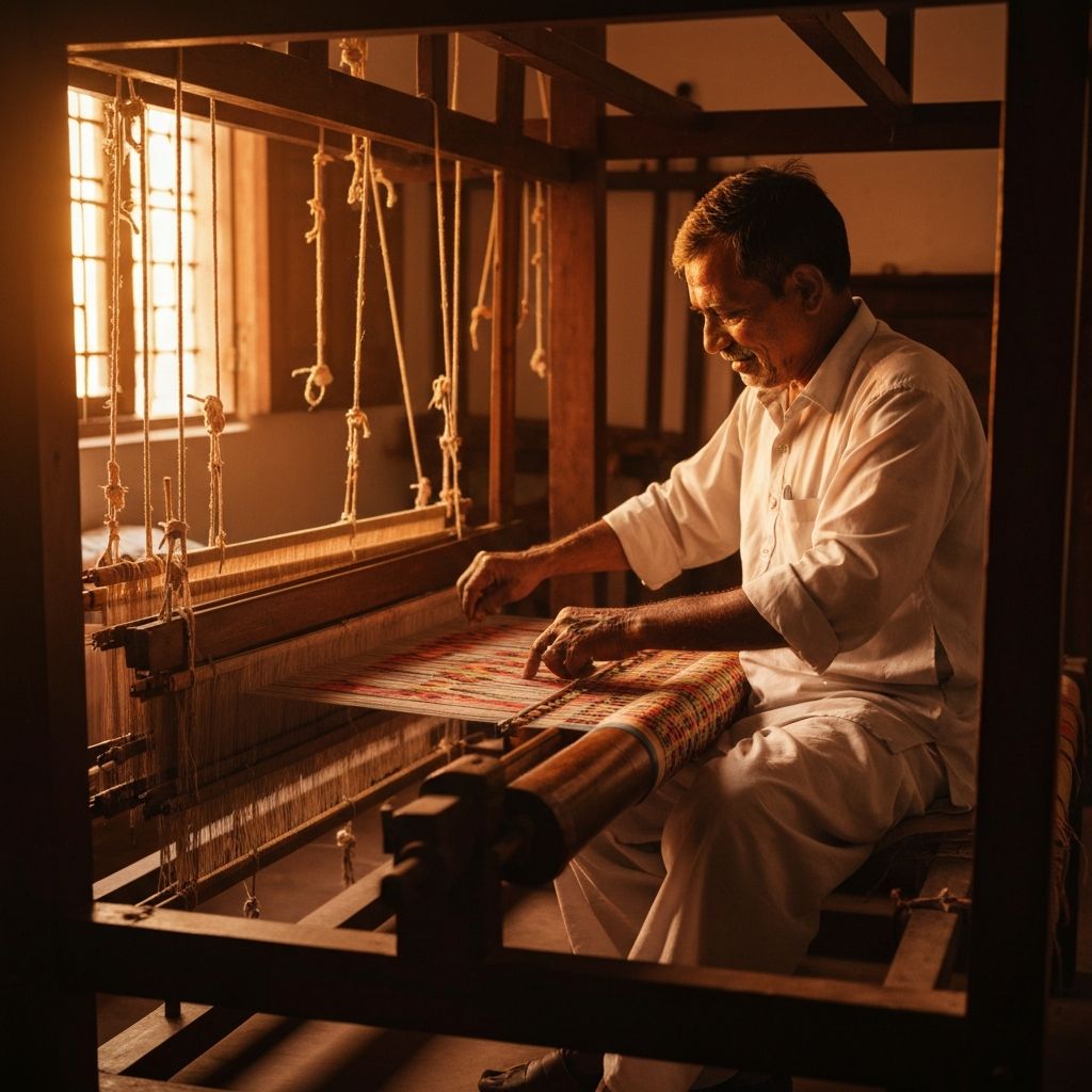 Indian artisan weaving traditional textile